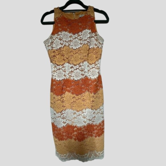 New York & Company Shades of Orange Lace Sleeveless Dress - Picture 3 of 11